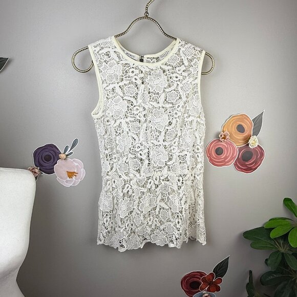 CAbi White Open Lace Sleeveless Peplum Top - Size - XS - Picture 1 of 5